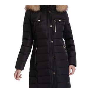 Michael Kors Women's Black Coat with detach faux fur hood